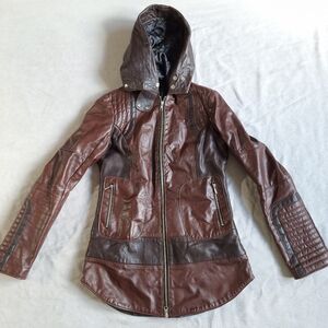 Women’s Brown Hooded Leather Jacket